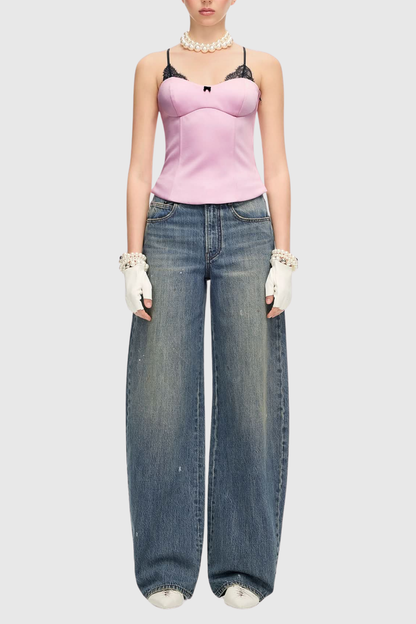 Cecile Bow Print Barrel Jeans