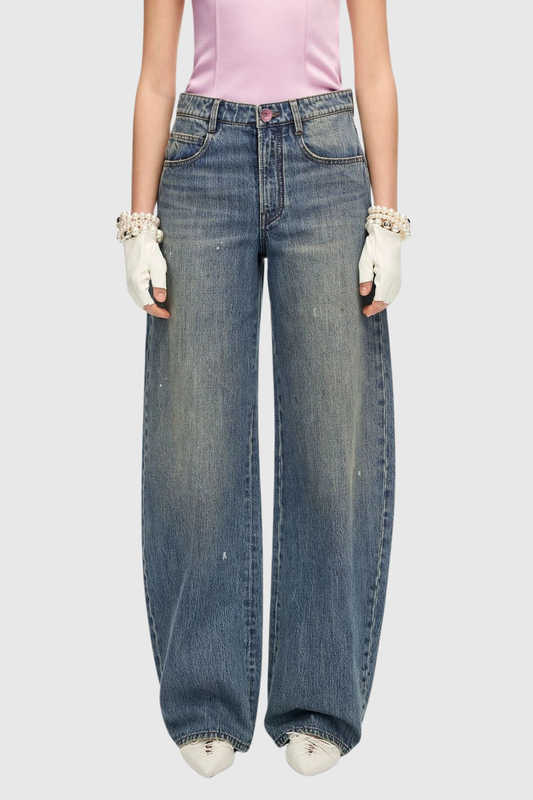 Cecile Bow Print Barrel Jeans