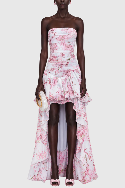 Celestia Floral Strapless Pleated Maxi Dress