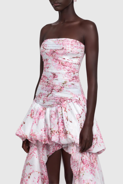 Celestia Floral Strapless Pleated Maxi Dress