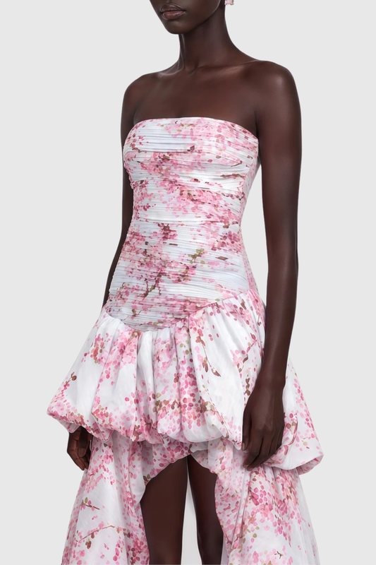 Celestia Floral Strapless Pleated Maxi Dress