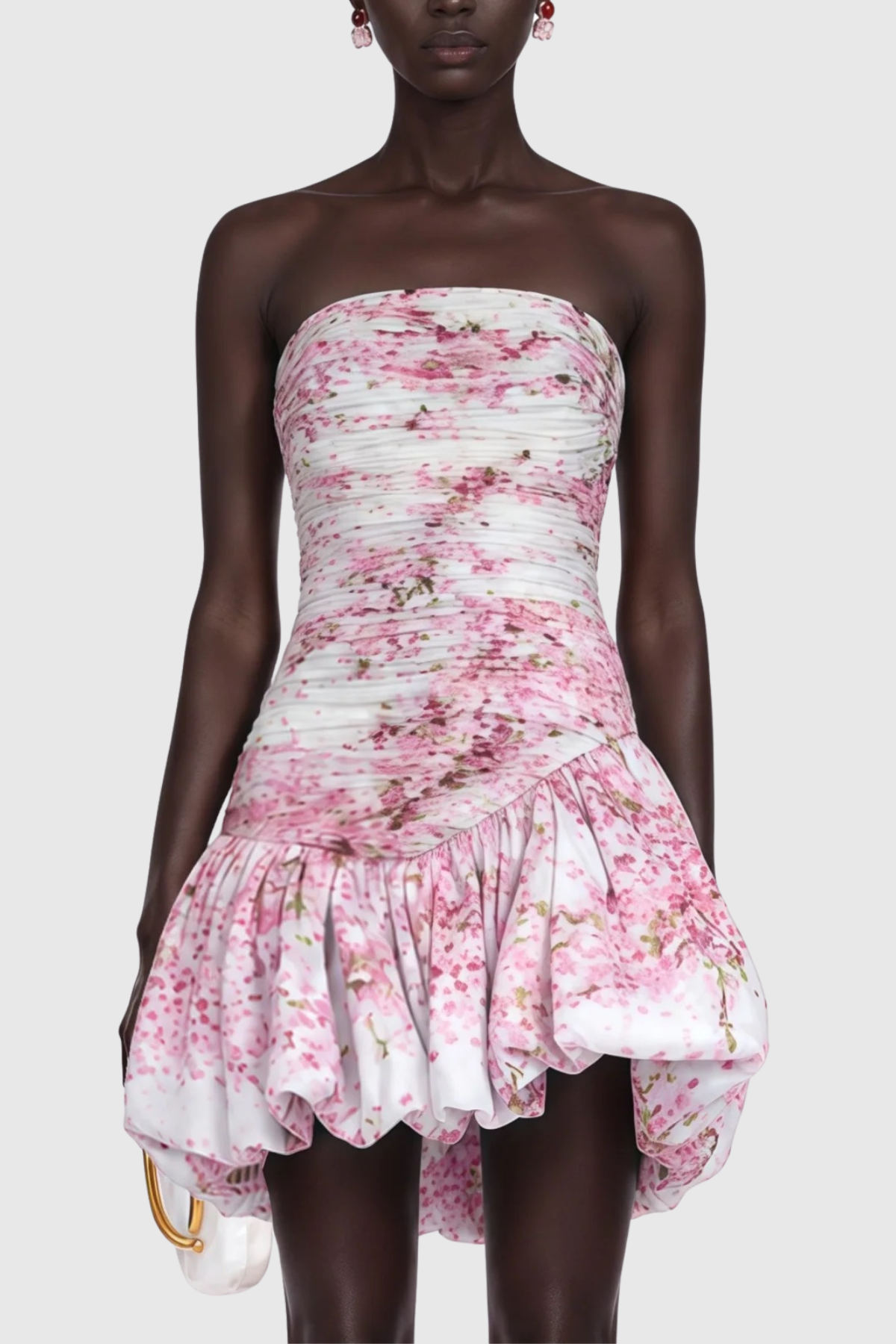 Celestia Floral Strapless Pleated Mini Dress