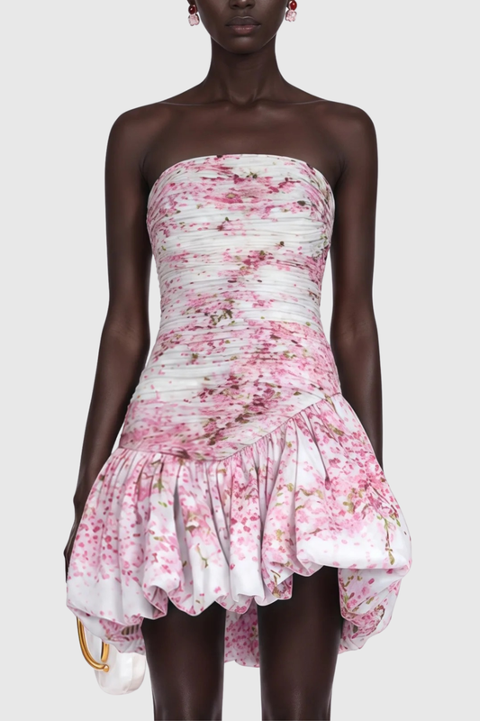 Celestia Floral Strapless Pleated Mini Dress