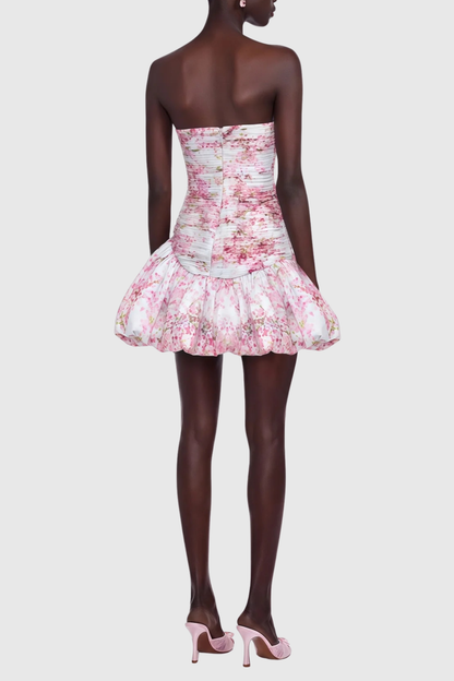 Celestia Floral Strapless Pleated Mini Dress