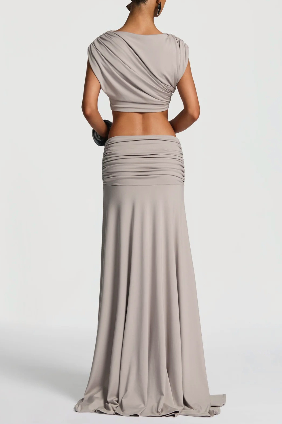 Celestina Crop Top & Ruched Maxi Skirt Set - Grey