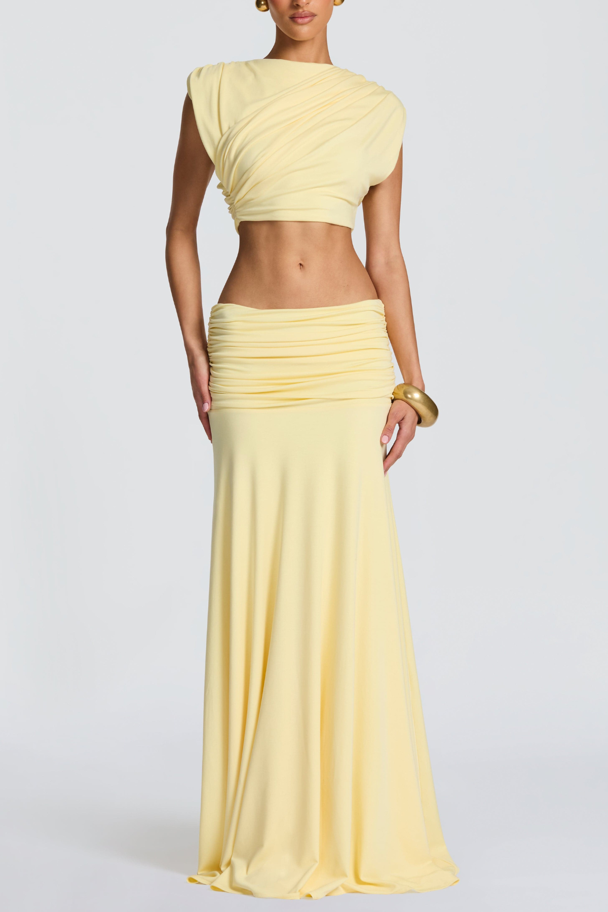 Celestina Crop Top & Ruched Maxi Skirt Set - Yellow