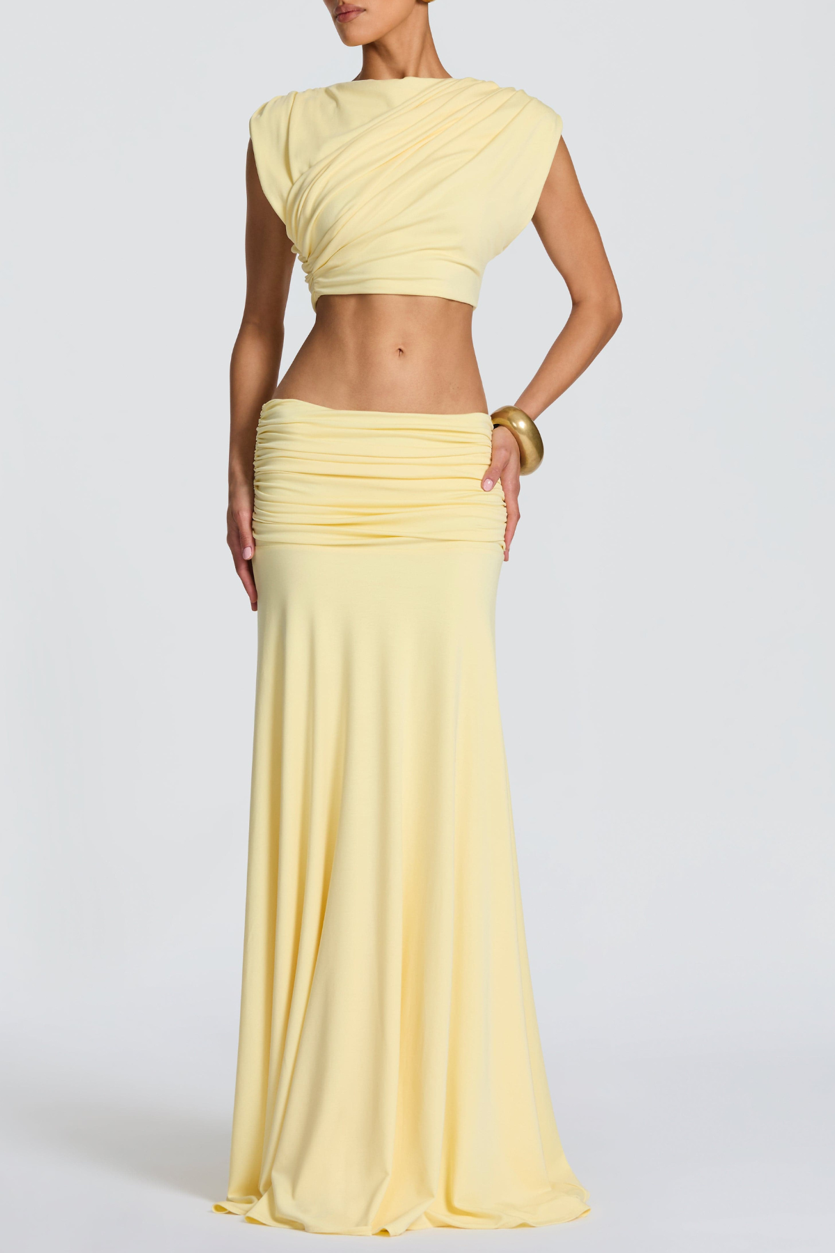 Celestina Crop Top & Ruched Maxi Skirt Set - Yellow