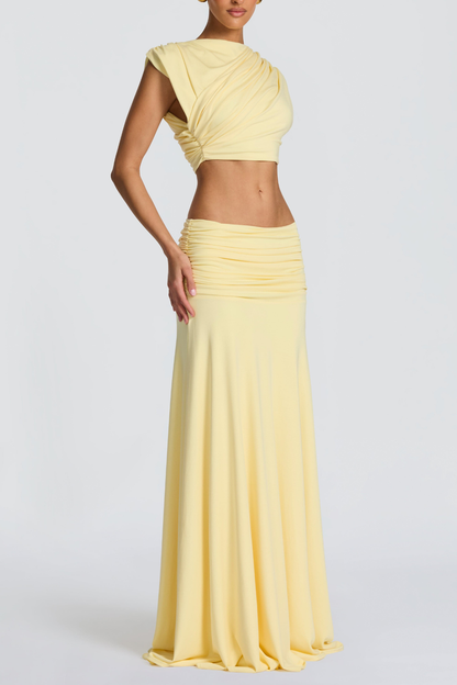 Celestina Crop Top & Ruched Maxi Skirt Set - Yellow