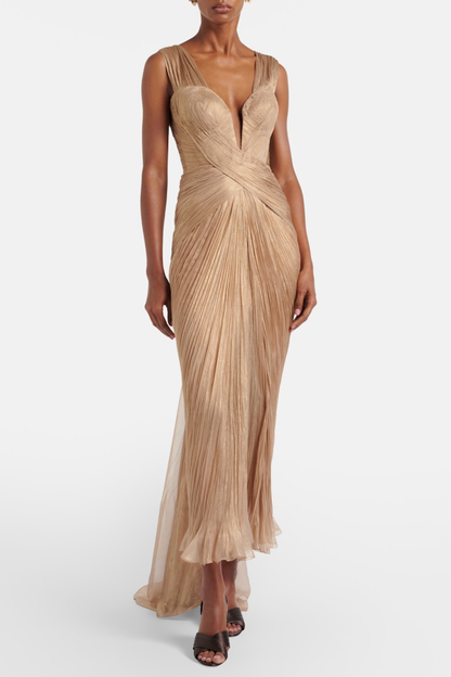 Cerise Bustier Ruched Maxi Dress