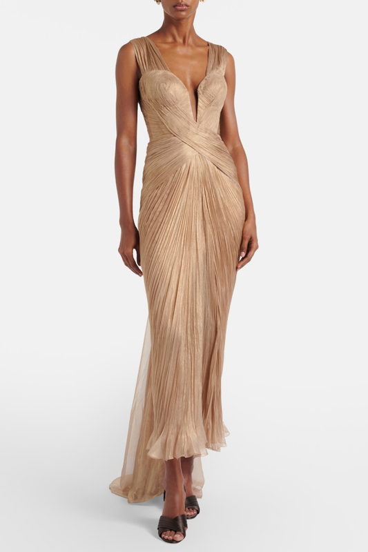 Cerise Bustier Ruched Maxi Dress