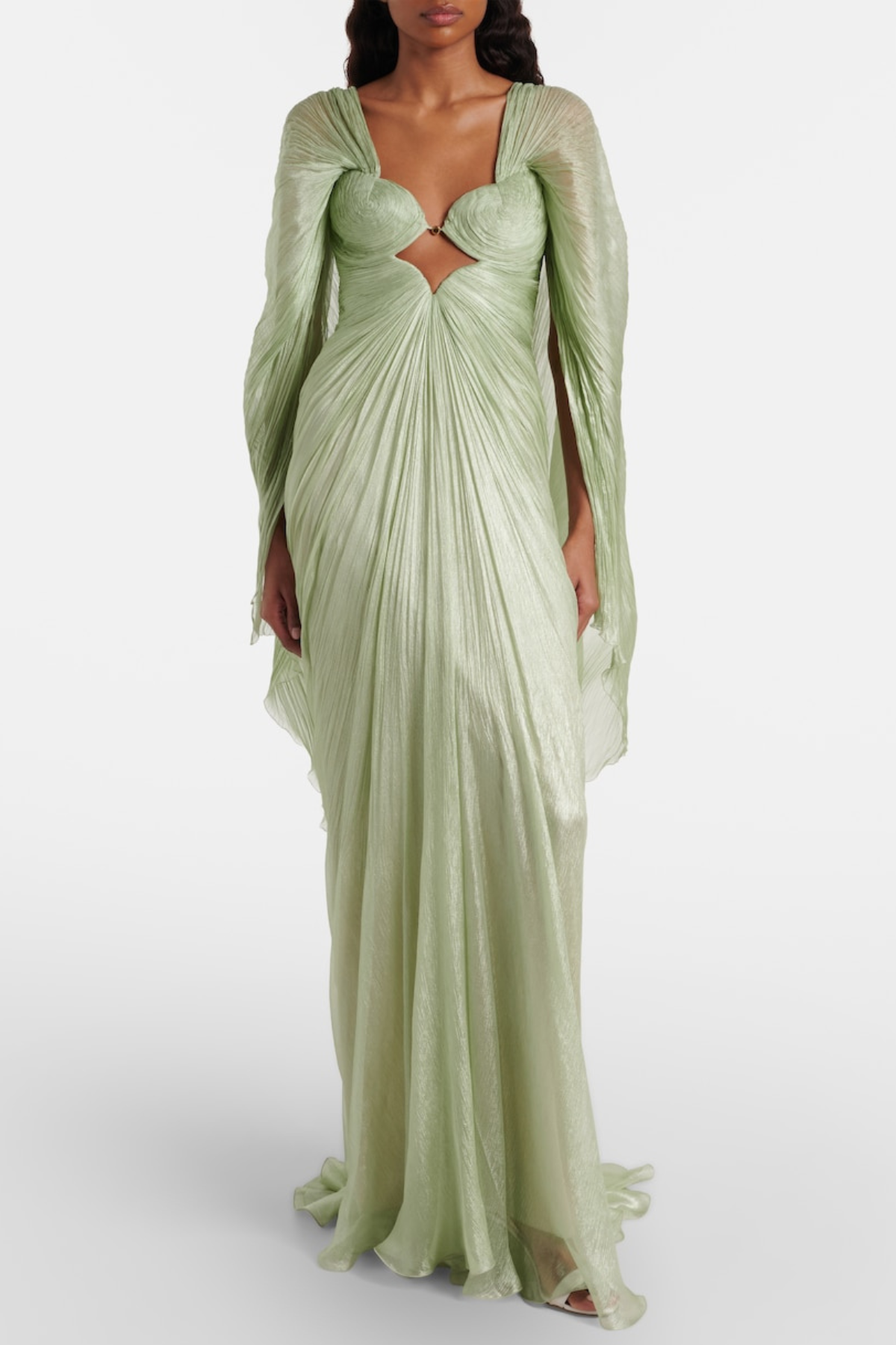 Cerise Cape Ruched Maxi Dress