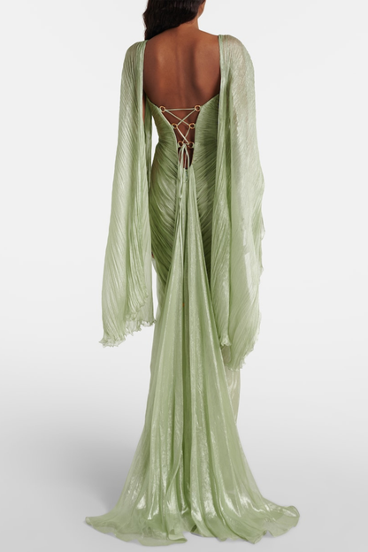 Cerise Cape Ruched Maxi Dress