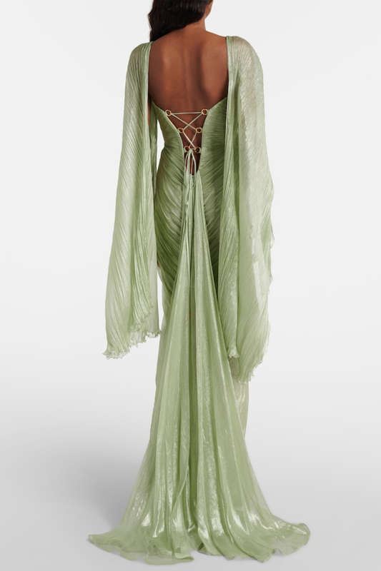Cerise Cape Ruched Maxi Dress
