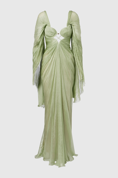 Cerise Cape Ruched Maxi Dress