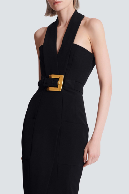 Cevallos Halter Belted Maxi Dress