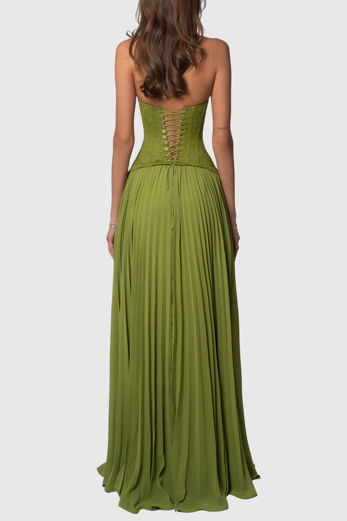 Cevao Halter Lace Pleated Maxi Dress