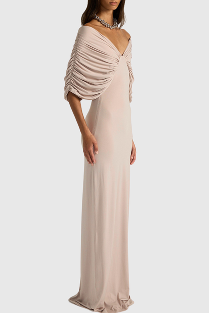 Chansa Off Shoulder Ruched Maxi Dress - Nude