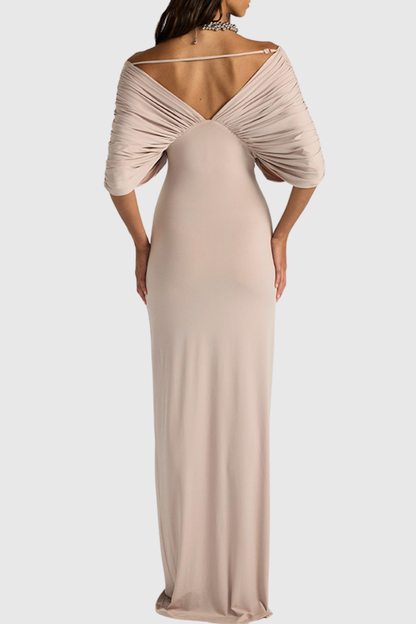 Chansa Off Shoulder Ruched Maxi Dress - Nude
