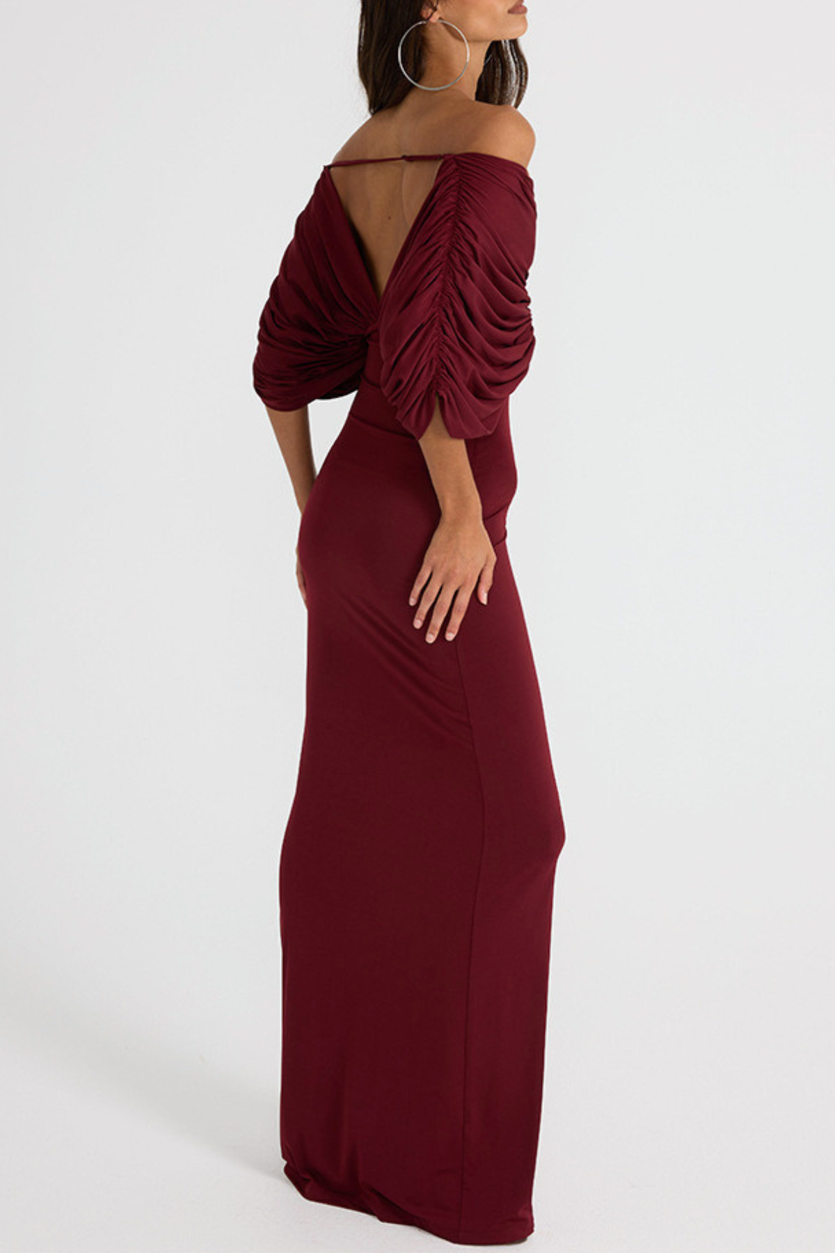 Chansa Off Shoulder Ruched Maxi Dress - Wine