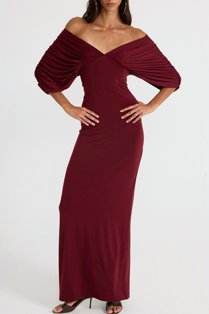 Chansa Off Shoulder Ruched Maxi Dress - Wine