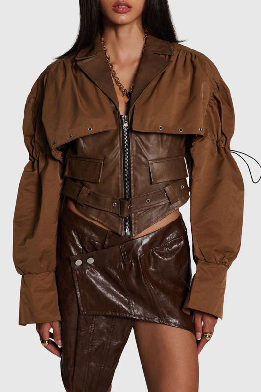 Chapa Faux Leather Jacke - Brown