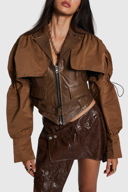 Chapa Faux Leather Jacke - Brown