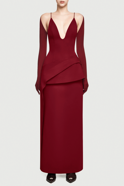 Chapera Asymmetrical Pleat Maxi Dress - Wine