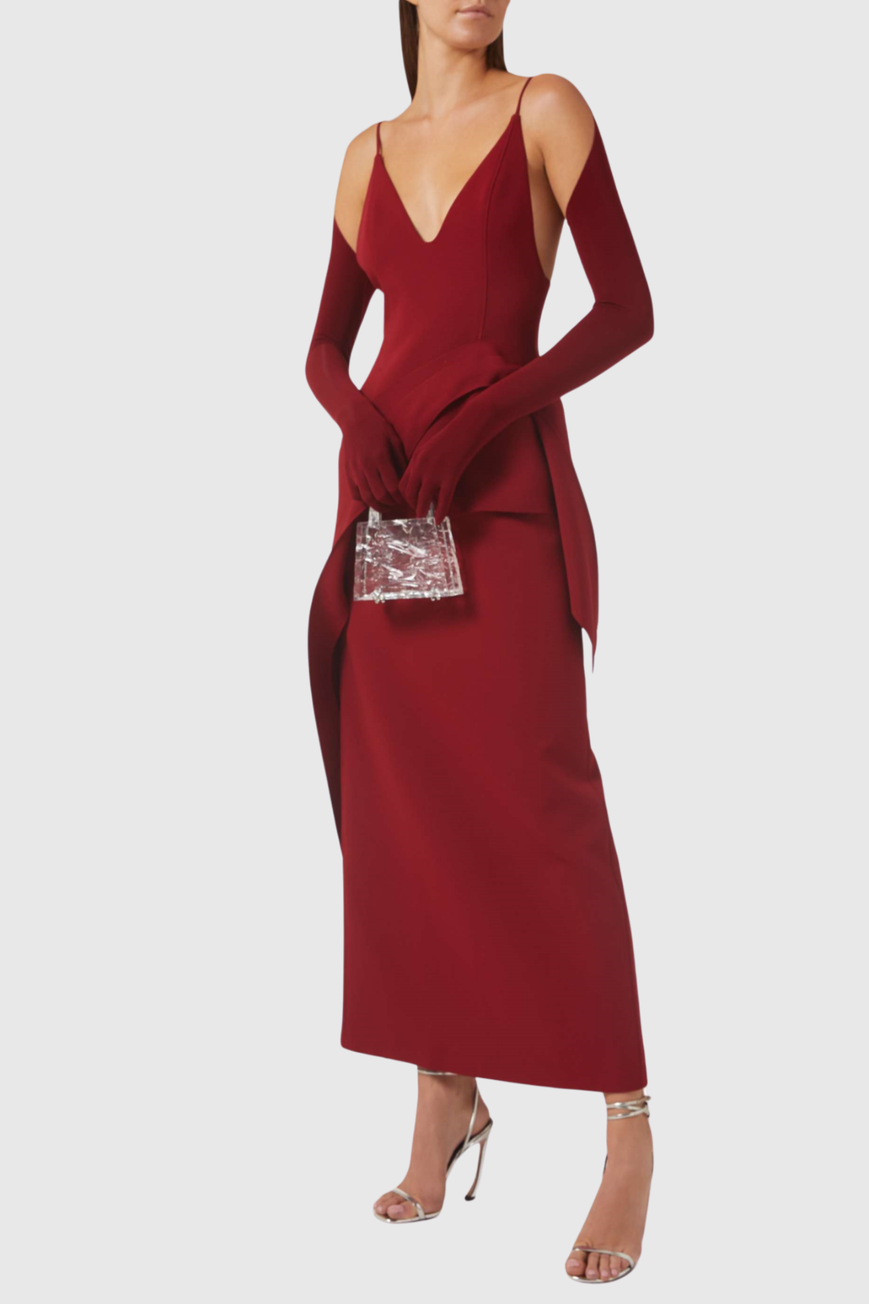 Chapera Asymmetrical Pleat Maxi Dress - Wine