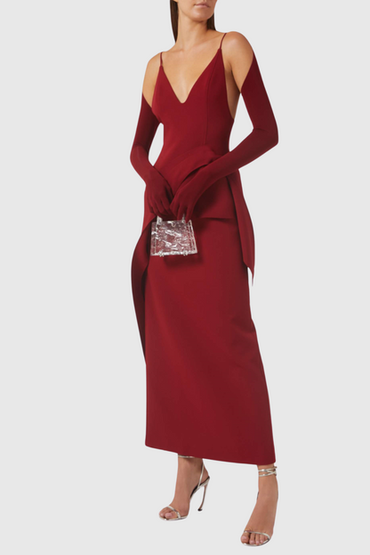 Chapera Asymmetrical Pleat Maxi Dress - Wine