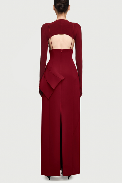 Chapera Asymmetrical Pleat Maxi Dress - Wine