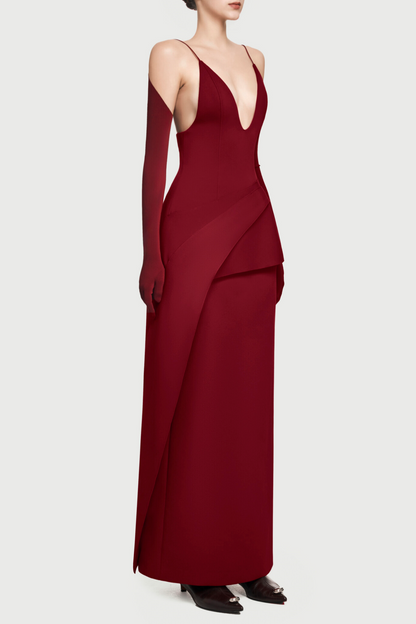 Chapera Asymmetrical Pleat Maxi Dress - Wine