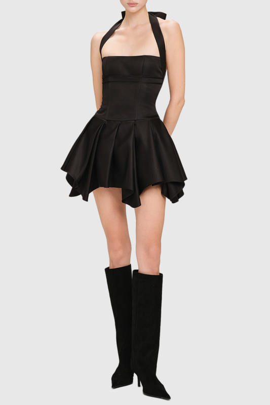 Charnelle Halter Silky Mini Dress - Black