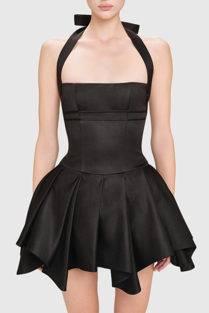 Charnelle Halter Silky Mini Dress - Black