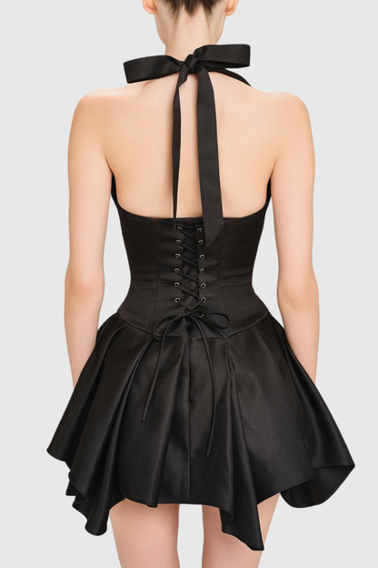Charnelle Halter Silky Mini Dress - Black