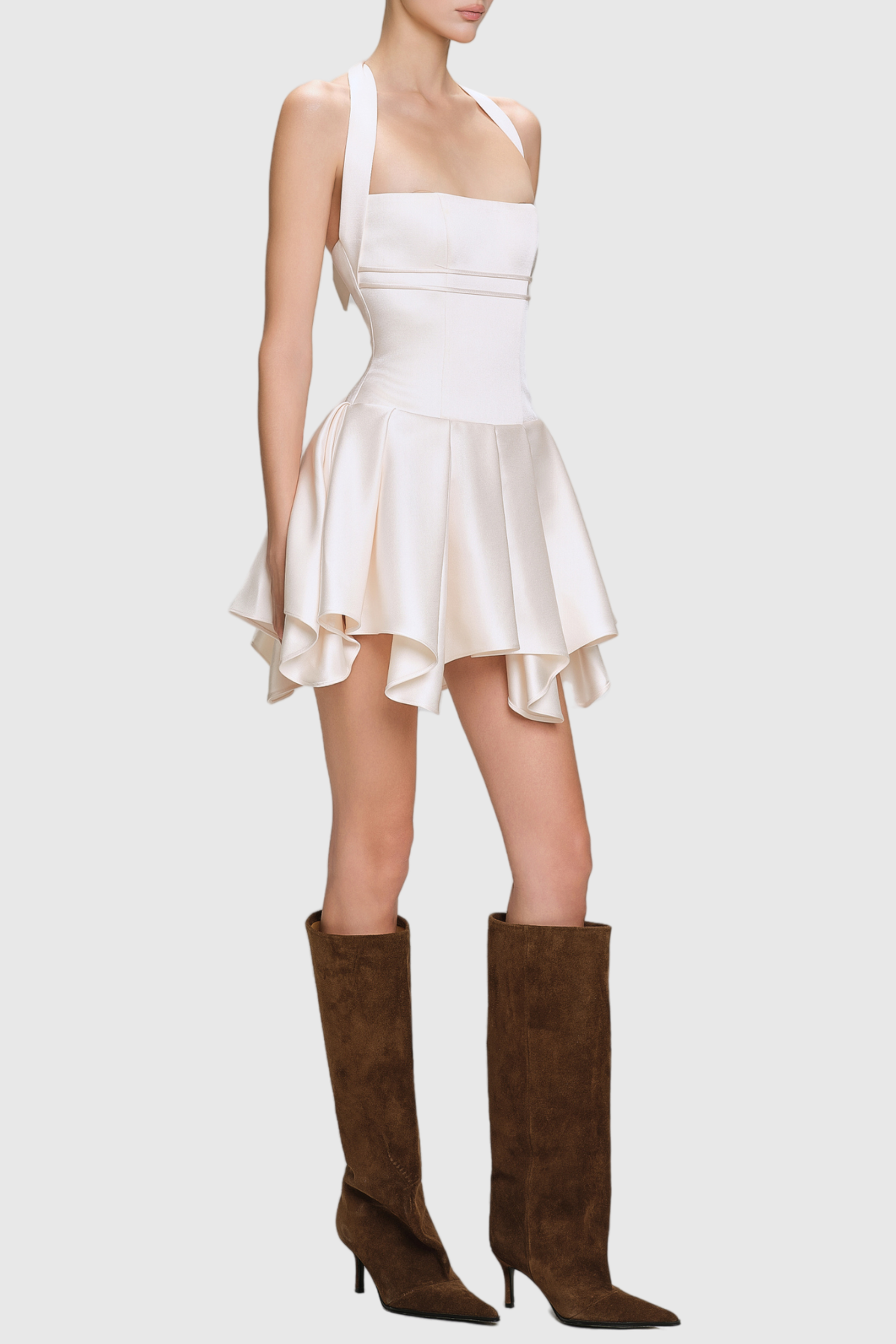 Charnelle Halter Silky Mini Dress - White