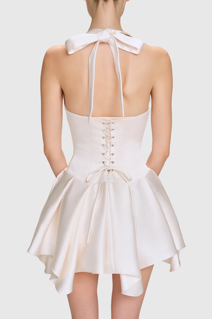 Charnelle Halter Silky Mini Dress - White