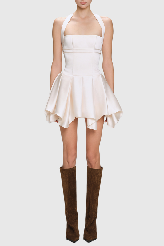 Charnelle Halter Silky Mini Dress - White