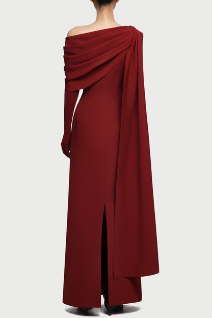 Chesley Asymmetrical Draped Flap Maxi Dress - Wine