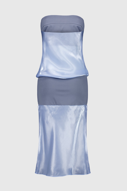 Chesta Strapless Contrast Midi Dress - Blue
