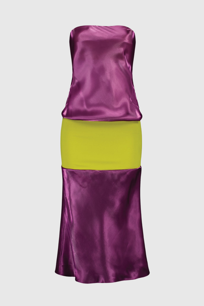 Chesta Strapless Contrast Midi Dress - Purple