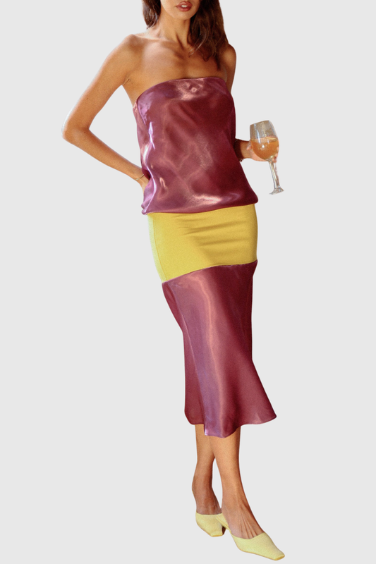 Chesta Strapless Contrast Midi Dress - Purple