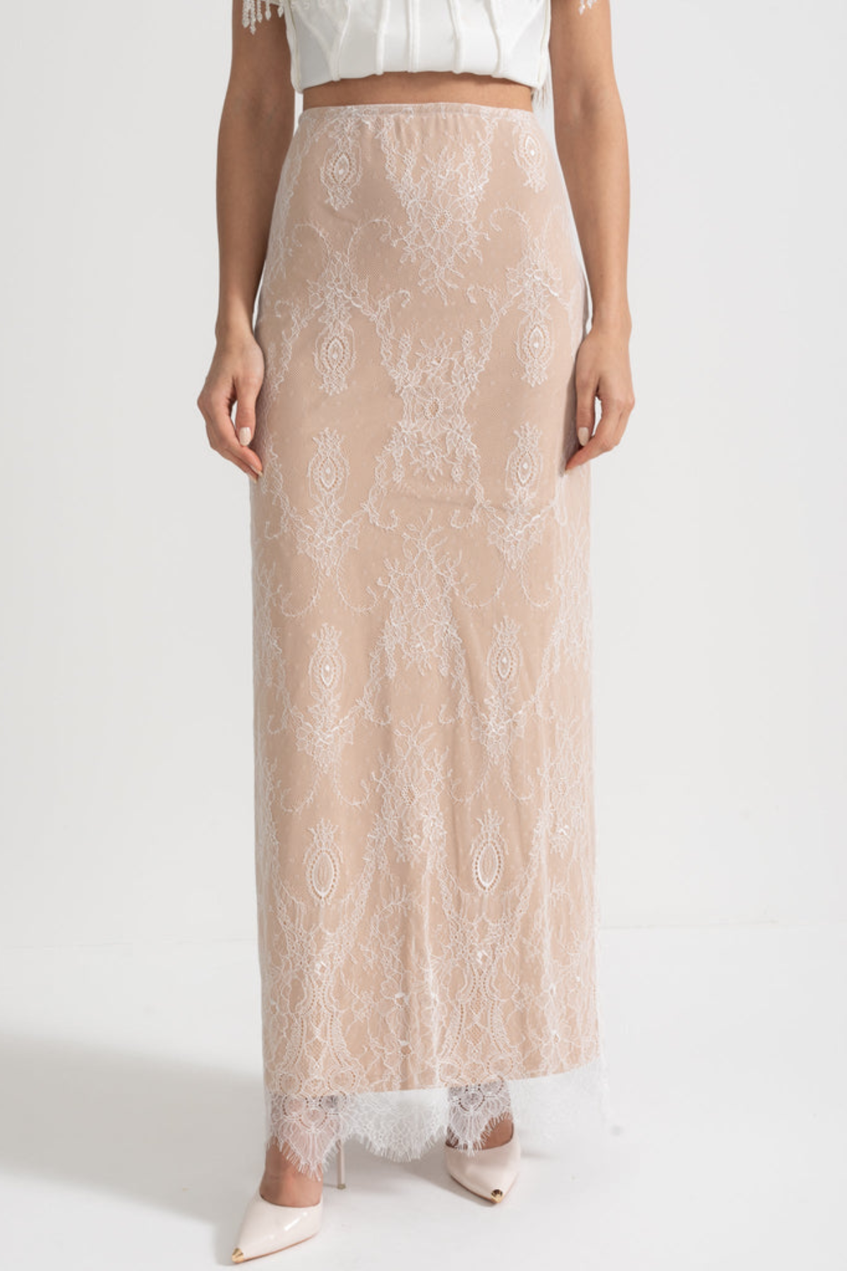 Chiara Bead Embellished Corset & Lace Skirt Set