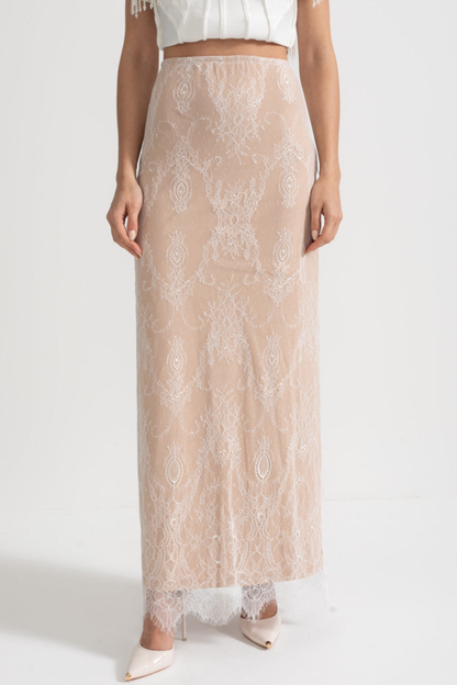 Chiara Bead Embellished Corset & Lace Skirt Set