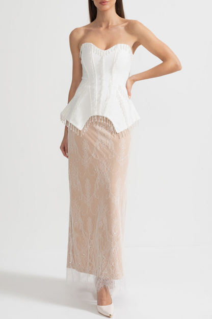 Chiara Bead Embellished Corset & Lace Skirt Set