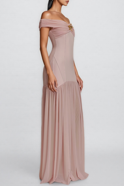 Chiya Off Shoulder Mesh Maxi Dress - Pink