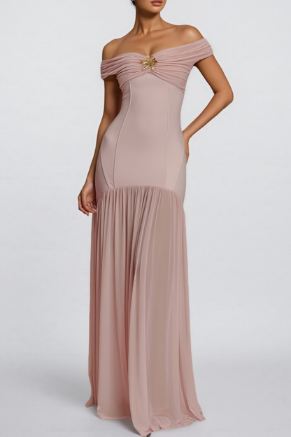 Chiya Off Shoulder Mesh Maxi Dress - Pink