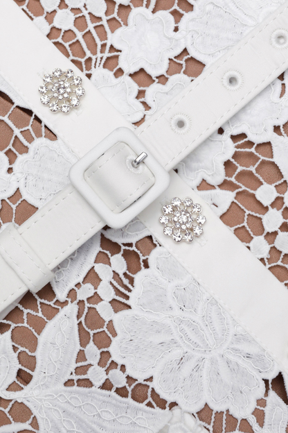 Chrysan Floral Lace Belted Midi Dress