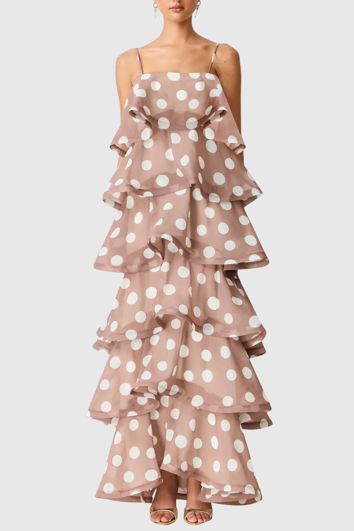 Cilliana Polka Dot Tiered Maxi Dress - Brown