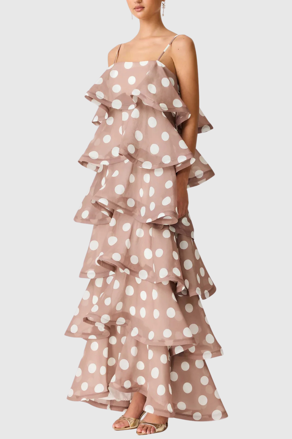 Cilliana Polka Dot Tiered Maxi Dress - Brown