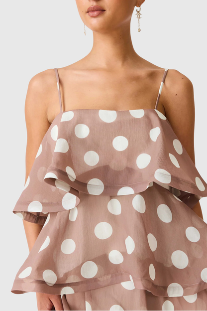 Cilliana Polka Dot Tiered Maxi Dress - Brown
